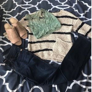 Fleece striped sweater with front pocket